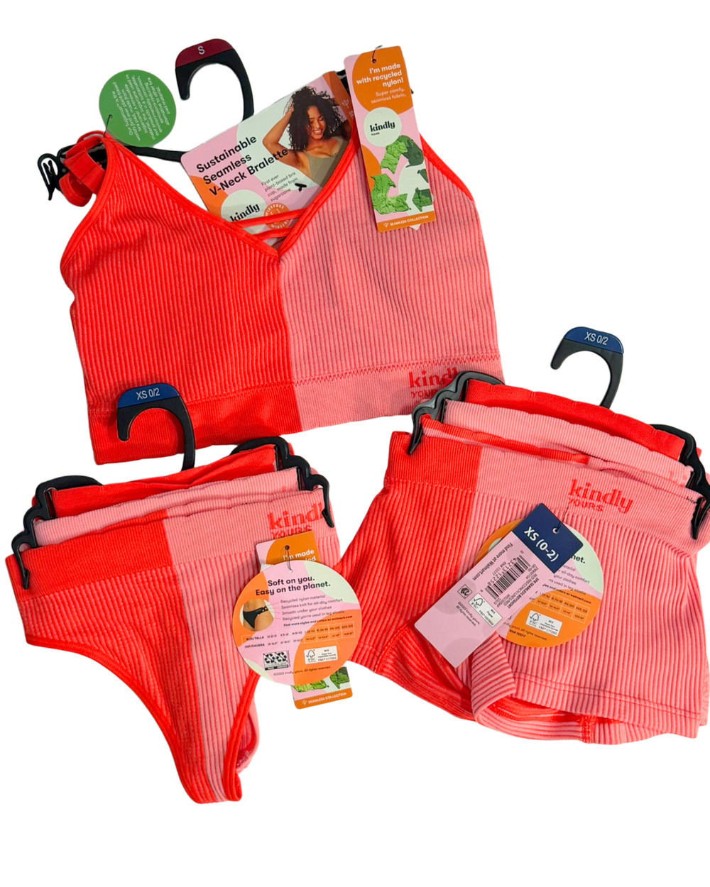Kindly Yours Sz XS-S Lingerie Lot Bralette Panties Seamless Rib Knit Orange New